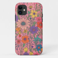 Colorful floral pattern on pink