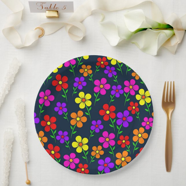 Colorful Floral Pattern Paper Plate (Wedding)