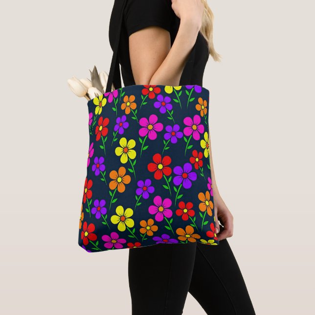 Colorful Floral Pattern Tote Bag (Close Up)