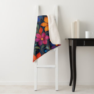 Colorful Floral Pattern Vibrant Decorative Home Sherpa Blanket