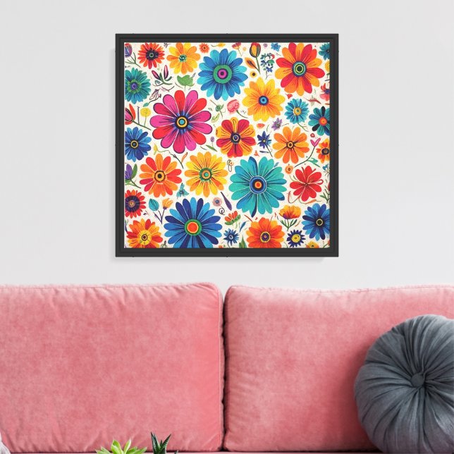 Colorful Floral Pattern Wall Art (Insitu(LivingRoom))