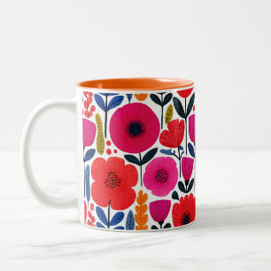 Colorful Floral Pattern Watercolor BOHO Two-Tone Coffee Mug