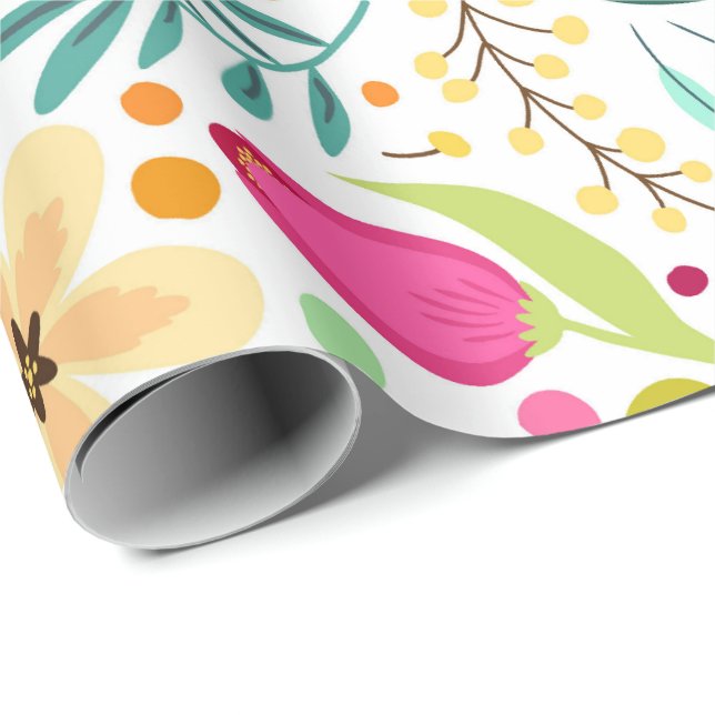 Colorful floral pattern with pink, yellow wrapping paper (Roll Corner)