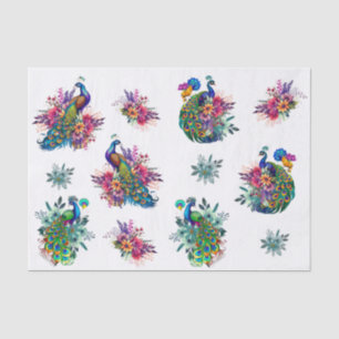 Colorful Floral Peacock Decoupage Tissue Paper
