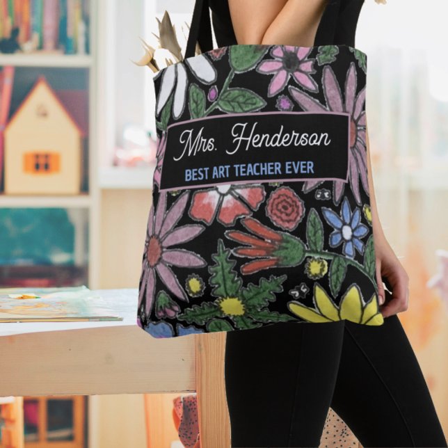 Colorful Floral Personal Quote Teachers Name Tote Bag (Creator Uploaded)