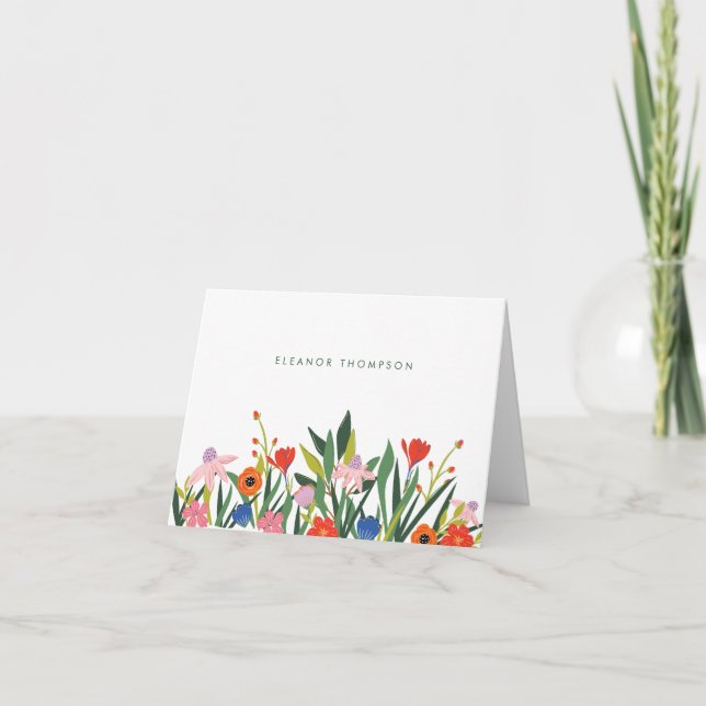 Colorful Floral Personalized Stationery Folded Note Card (Front)