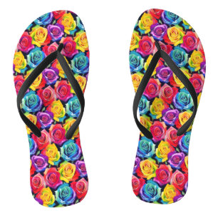 Colorful floral print, watercolor roses jandals