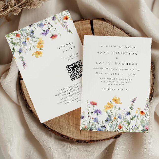 Colorful Floral QR Code Wedding Invitation (Creator Uploaded)