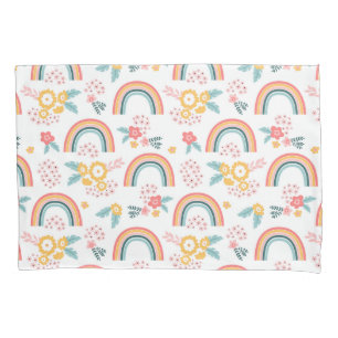 Colorful Floral Rainbow Pattern Pillowcase