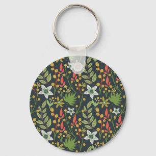 Colorful floral seamless pattern flowers and leave key ring