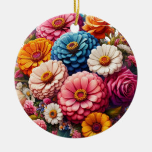 Colorful Floral/Spring Zinnia/Rose Ceramic Tree Decoration