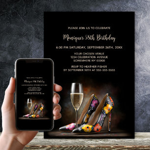 Colorful Floral Stiletto Shoes Birthday Party Invitation