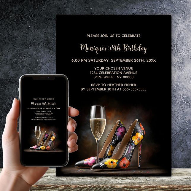 Colorful Floral Stiletto Shoes Birthday Party Invitation (Creator Uploaded)