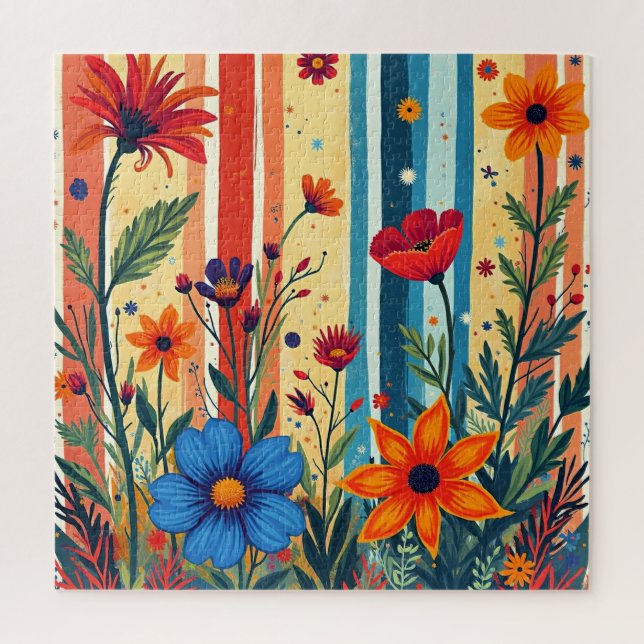 Colorful Floral Stripes Rainbow Design Jigsaw Puzzle (Vertical)