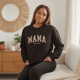 Colorful Floral Varsity Mama Est Feminine Style Sweatshirt