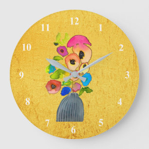 Colorful floral watercolor flowers large clock
