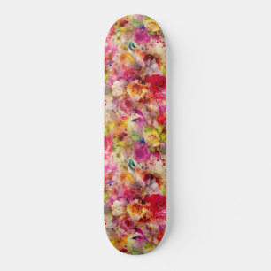Colorful Floral Watercolor Rose Garden Pattern Skateboard