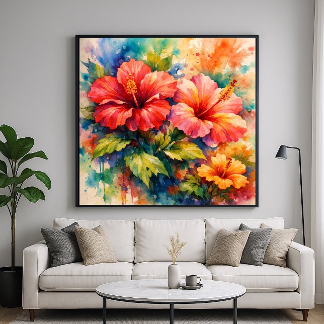 Colorful Floral Watercolor Style Hibiscus Art Poster (Creator Uploaded)