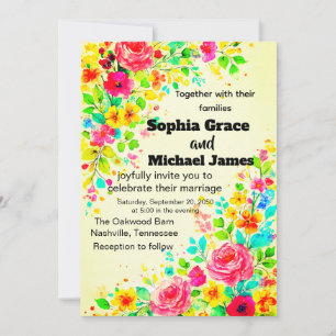 Colorful Floral Wedding Invitation Watercolor