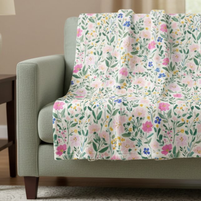 Colorful Floral Wildflower Fleece Blanket (preppy colorful floral wildflower garden fleece blanket)