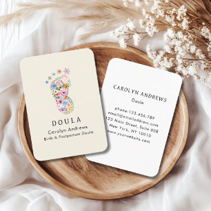 Colorful Flower Baby Footprint Logo Beige Business Card
