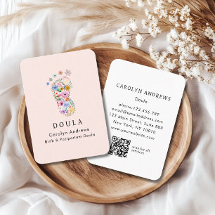 Colorful Flower Baby Footprint Logo QR Code Pink Business Card