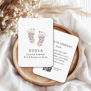 Colorful Flower Baby Footprint Logo QR Code White Business Card