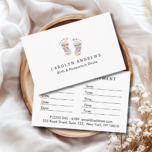 Colorful Flower Baby Footprint Logo White Appointment Card