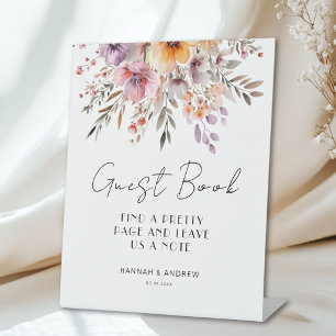 Colorful, Flower Bouquet GUEST BOOK Pedestal Sign