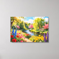 Colorful Flower Garden River Spring Landscape Art