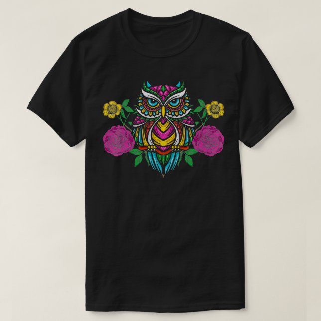 Colorful Flower Owl Illustration  T-Shirt (Design Front)