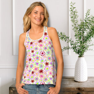 Colorful Flower Pattern Hand-Drawn Summer Floral Singlet