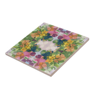 Colorful Flower Petals Watercolor Pattern Painting Tile