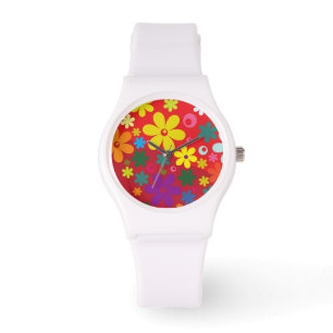Colorful Flower Power Red Watch