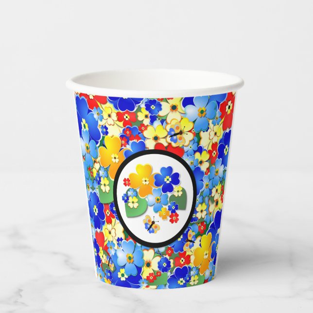 Colorful Flowers and butterflies Kids' Party Paper Cups (Front)