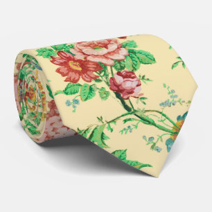 COLORFUL FLOWERS AND LEAVES FLORAL PATTERN Ivory Tie