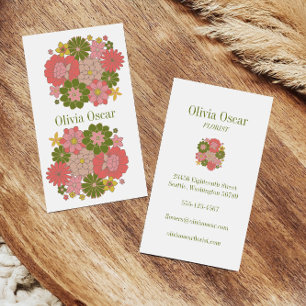 Colorful Flowers Boho Pink Floral Illustration Business Card