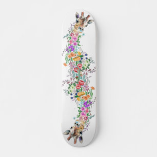Colorful Flowers Bouquet Giraffe - Drawing Floral Skateboard