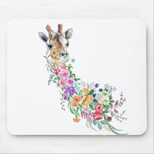 Colorful Flowers Bouquet Giraffe - Drawing Modern  Mouse Pad