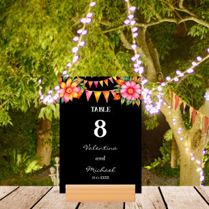 Colorful Flowers Fiesta Mexican Wedding   Table Number