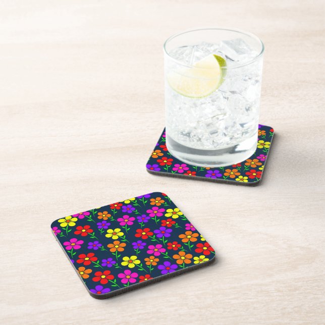 Colorful Flowers Floral Pattern Coaster (Right Side)