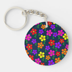 Colorful Flowers Floral Pattern Key Ring