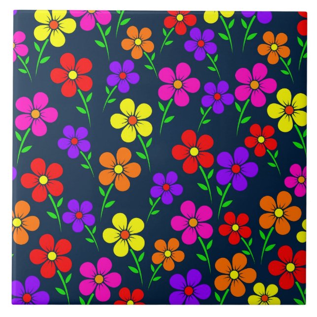 Colorful Flowers Floral Pattern Tile (Front)