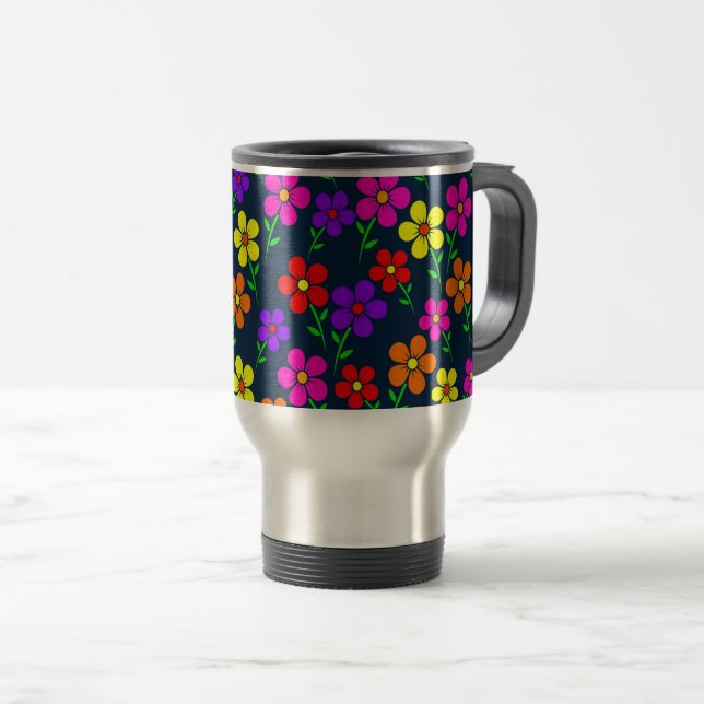 Colorful Flowers Floral Pattern Travel Mug (Front Right)