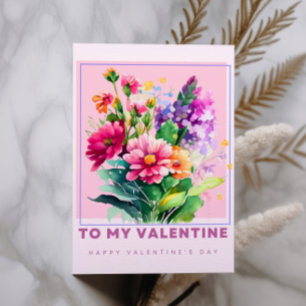 Colorful Flowers For My Valentine Postcard