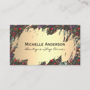 Colorful Flowers Gold Metallic Business Card