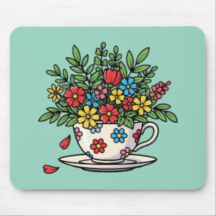 Colorful Flowers in Vintage Teacup Mouse Pad