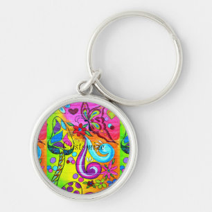 colorful flowers mushrooms butterfly key ring