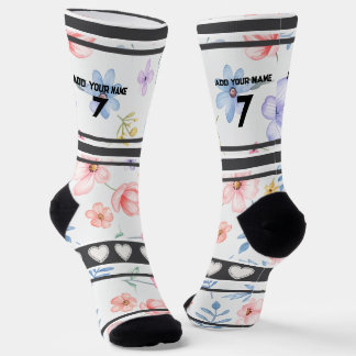 Colorful  Flowers - Name Number Socks
