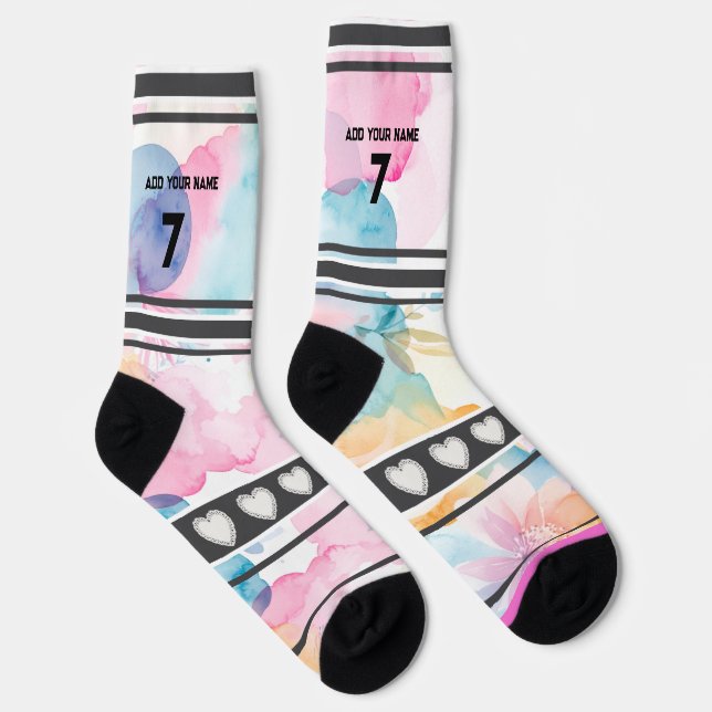 Colorful  Flowers - Name Number Socks (Right)